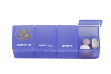 Pillendoos 1 dag 4 vaks transparant blauw NL