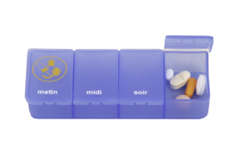 Pillendoos 1 dag 4 vaks transparant blauw FR